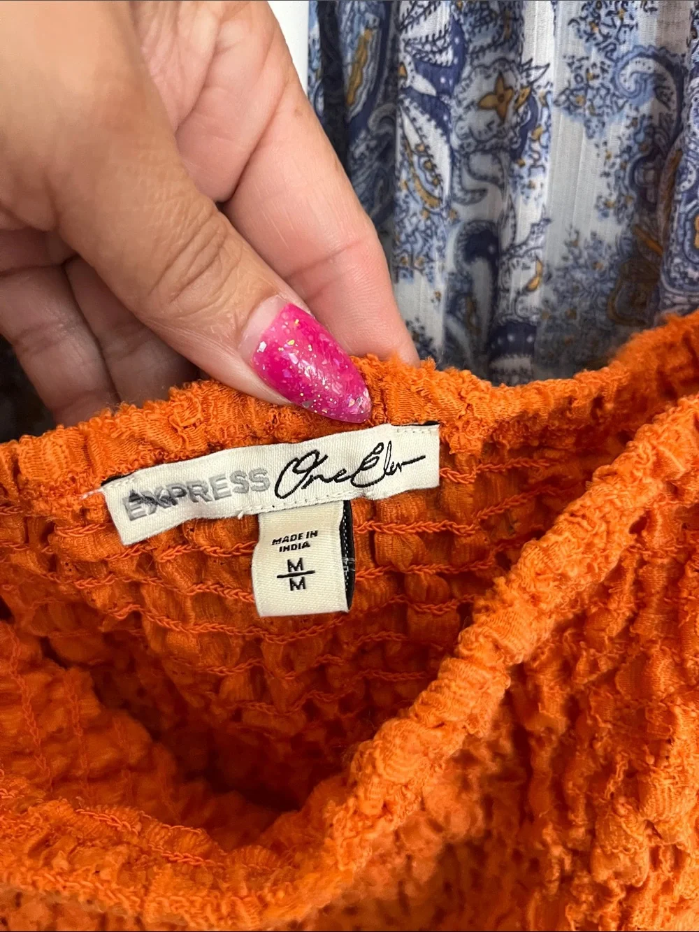 Express Orange Textured Short Sleeve Top - Picture 3 of 4